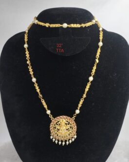 Premium quality 32” Musti Pearl chain with laxmi ruby stone pendent
