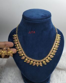 Premium quality One gram gold ruby stone necklace with ear rings