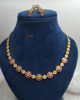 Premium quality One gram gold ruby stone necklace with ear rings