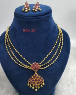 Premium quality one gram gold short necklace with Ear rings