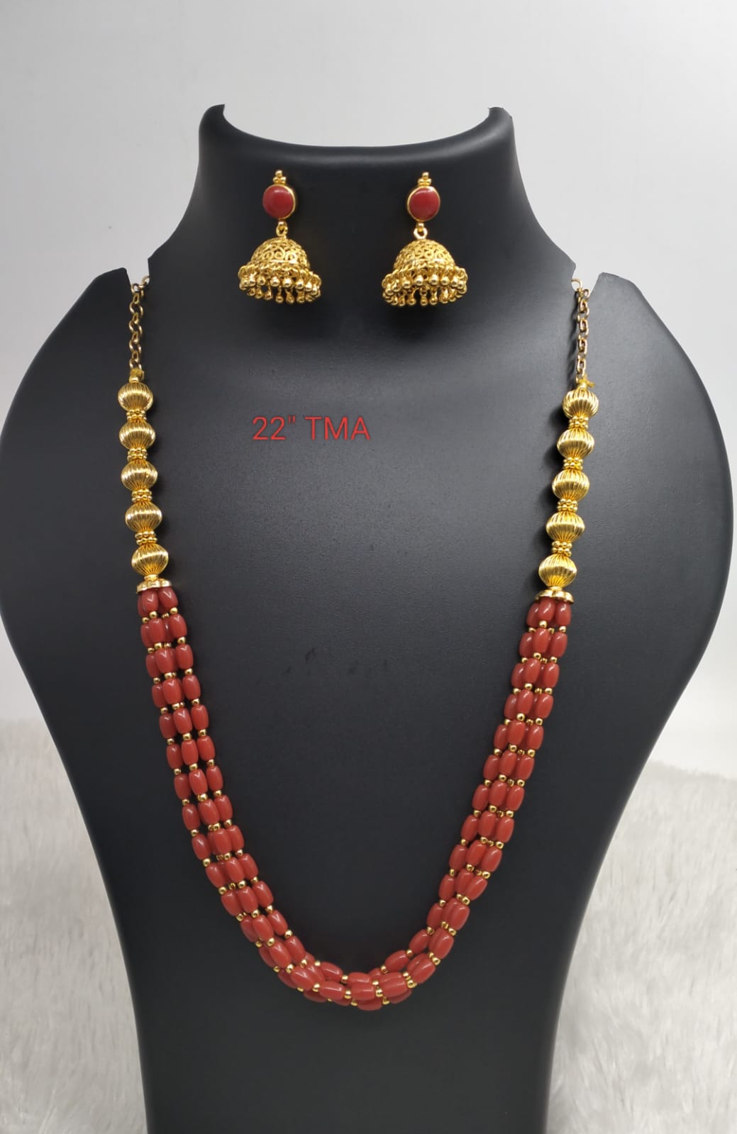 Premium quality One gram gold 22” Coral necklace with Jumka