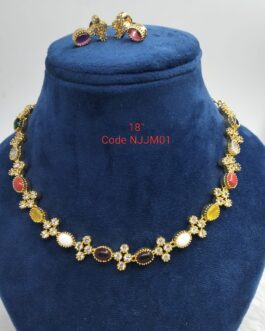 Premium quality one gram gold multi color beads necklace with earrings