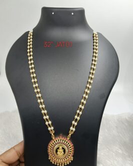 Premium quality one gram gold 32” Pearl chain with laxmi pendent