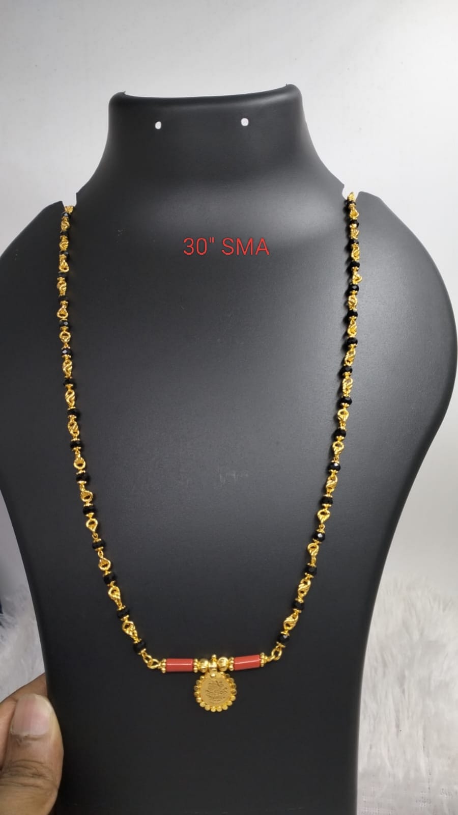 Premium quality one gram gold 30 inch Musti Crystal karimani chain with Thali