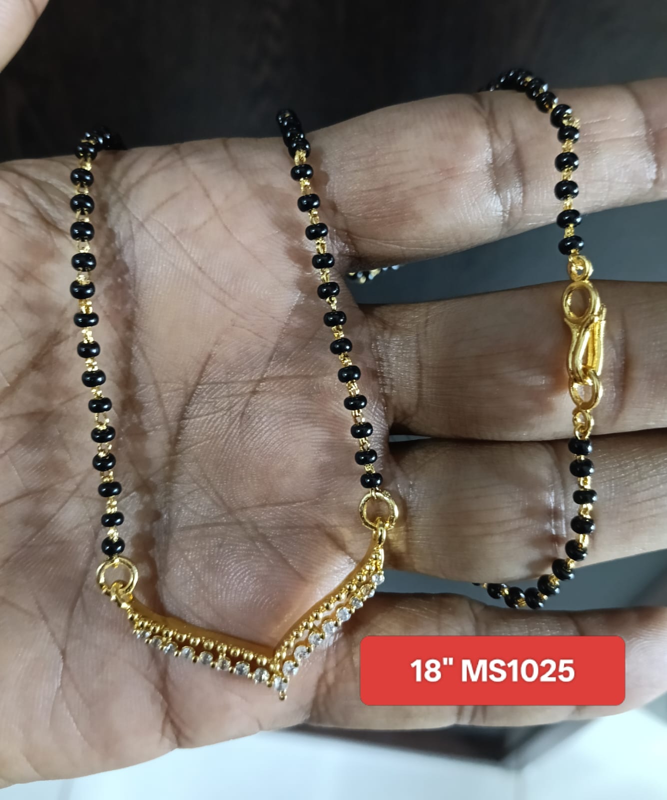 Premium quality One gram gold 18 inch black beads karimani with Small Ad pendent - Image 2