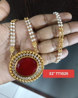 Premium quality One gram gold 30″ pearl chain with stone pendent