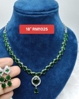 Premium quality One gram gold Green stone necklace with ear rings