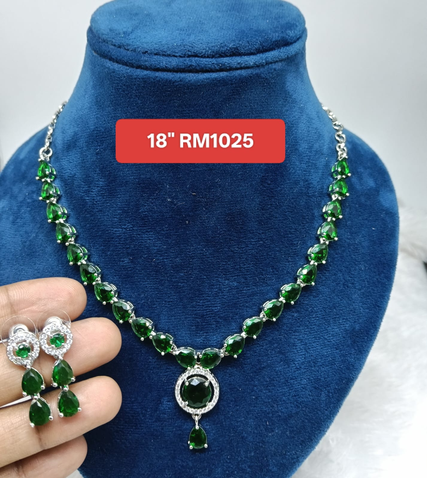 Premium quality One gram gold Green stone necklace with ear rings