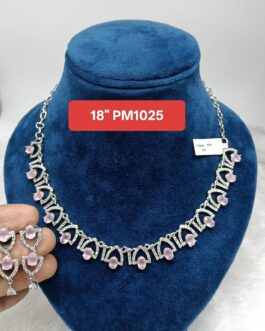 Premium quality One gram gold baby pink stone necklace with ear rings