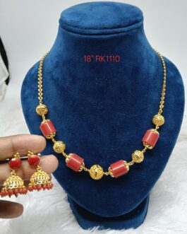 Premium quality one gram gold 18 inch Coral ball design necklace with matching Jumka