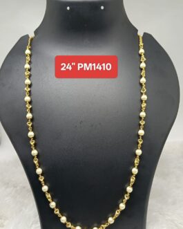 Premium quality One gram gold 24″ Pearl chain with laxmi pendent