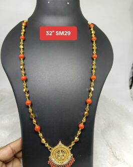 Premium quality One gram gold 32″ Coral chain with laxmi pendent