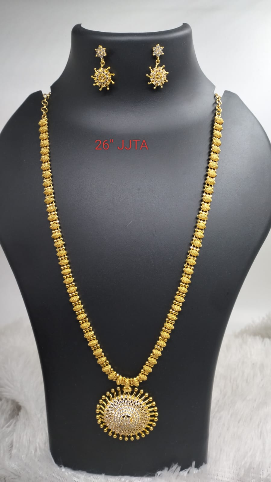 Premium quality one gram gold Big AD stone necklace with Ear rings