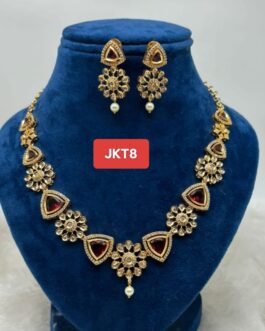 Premium quality one gram gold Ruby stone necklace with ear rings