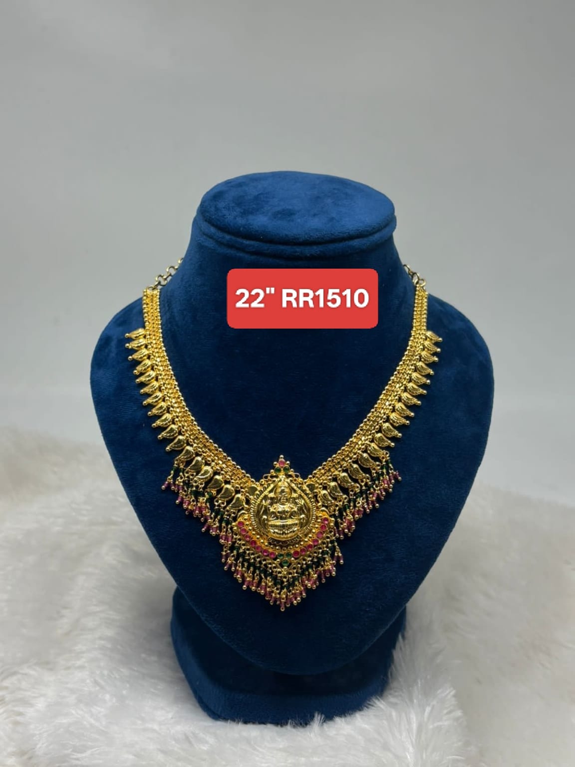 Premium quality One gram gold 22″ Handmade Laxmi necklace - Image 2