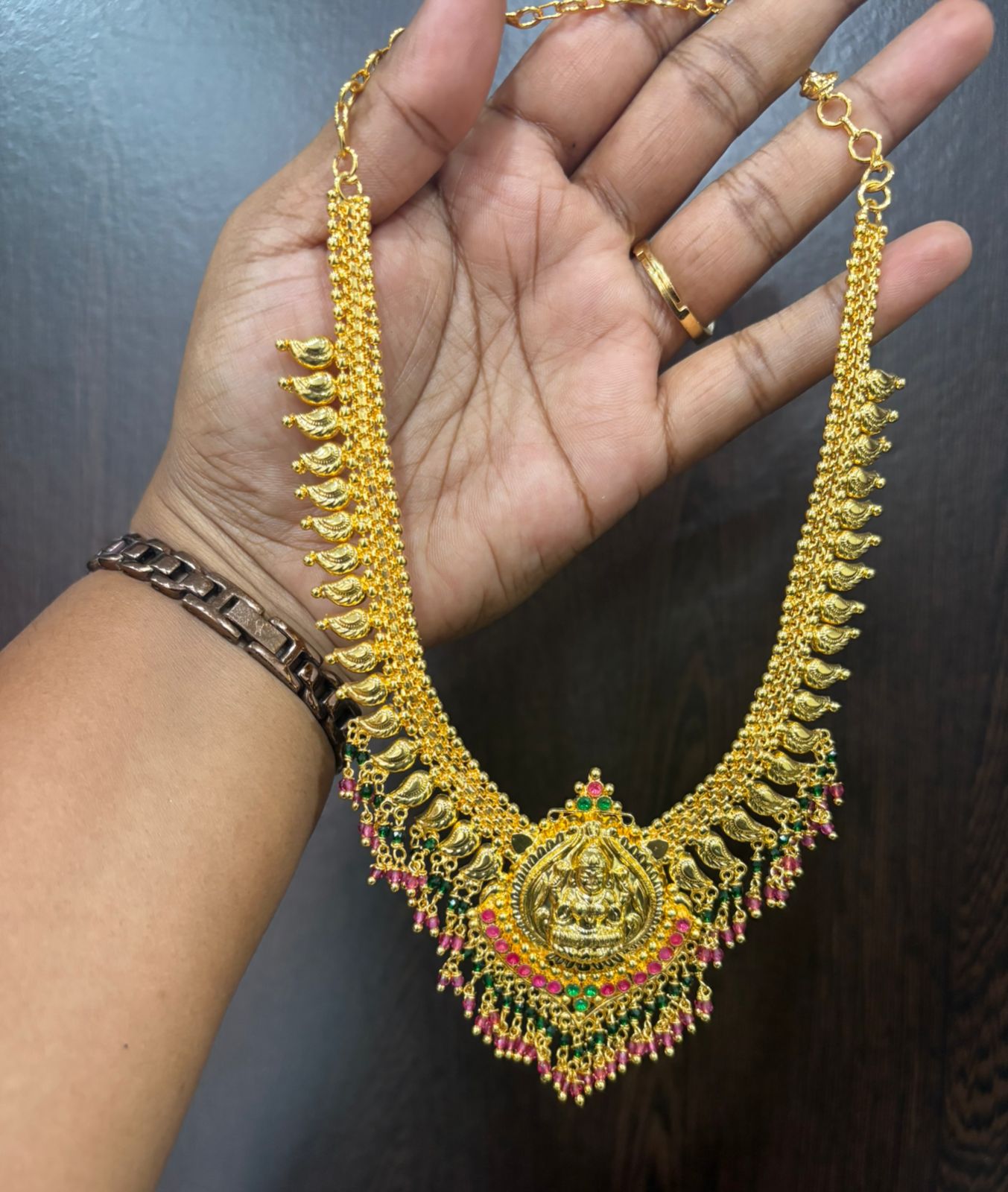 Premium quality One gram gold 22″ Handmade Laxmi necklace