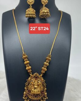 Premium quality Antique Matt finish Laxmi necklace with matching ear rings