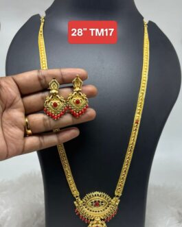 Premium quality one gram gold forming long necklace with ear rings