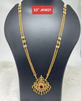 Premium quality One gram gold 32” Pearl chain with stone pendent