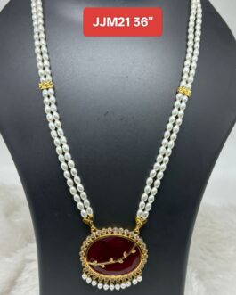 Premium quality One gram gold 36” Pearl chain with Big stone pendent