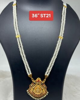 Premium quality One gram gold 36” Pearl chain with Laxmi pendent
