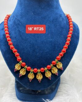 Premium quality one gram 18” Coral beads laxmi neacklace