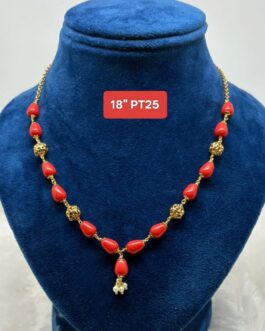 Premium quality one gram 18” Coral beads with nakshi ball chain