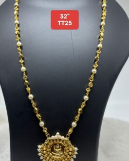 Premium quality One gram gold 32” Pearl chain with matching pearl pendent