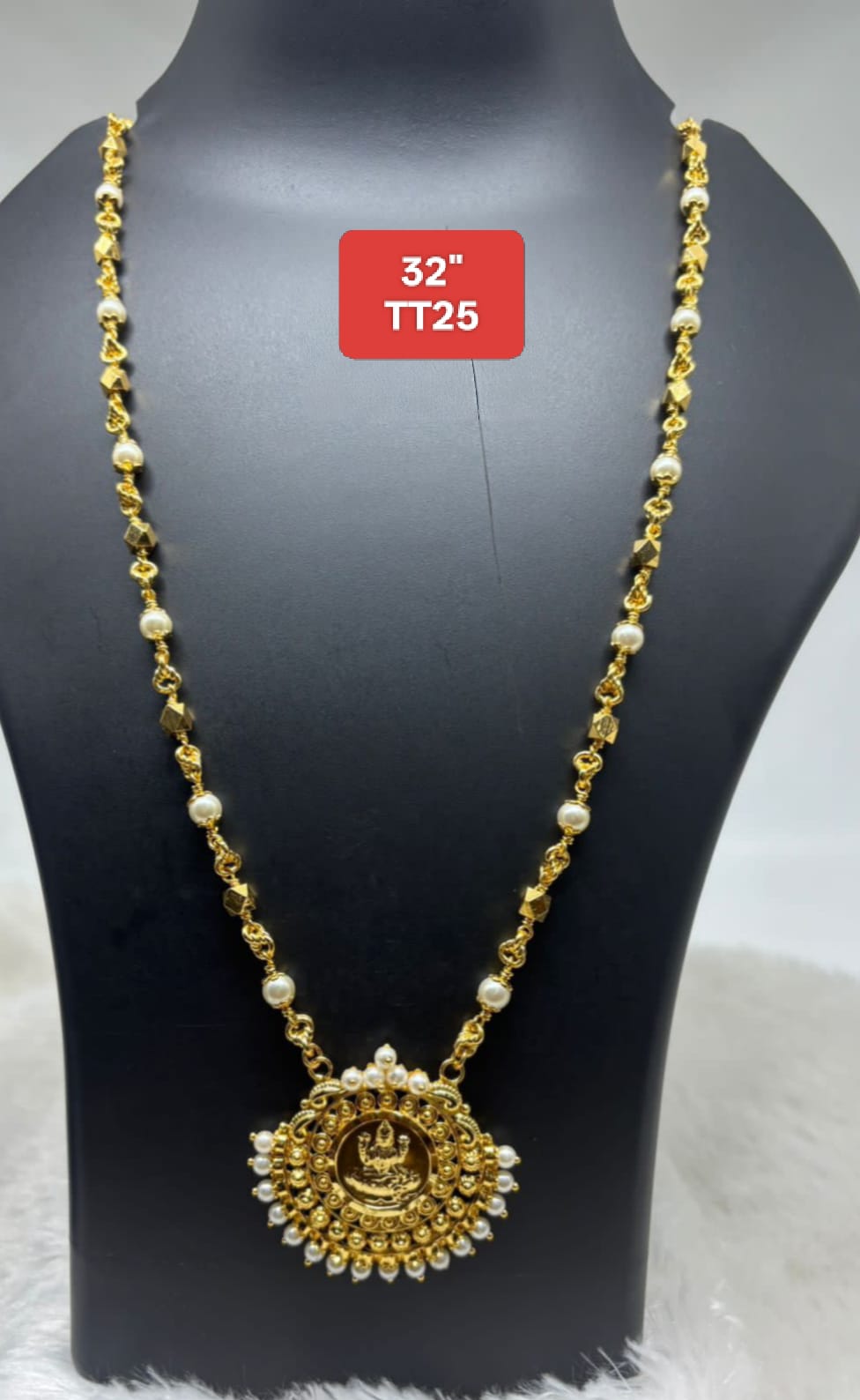 Premium quality One gram gold 32” Pearl chain with matching pearl pendent