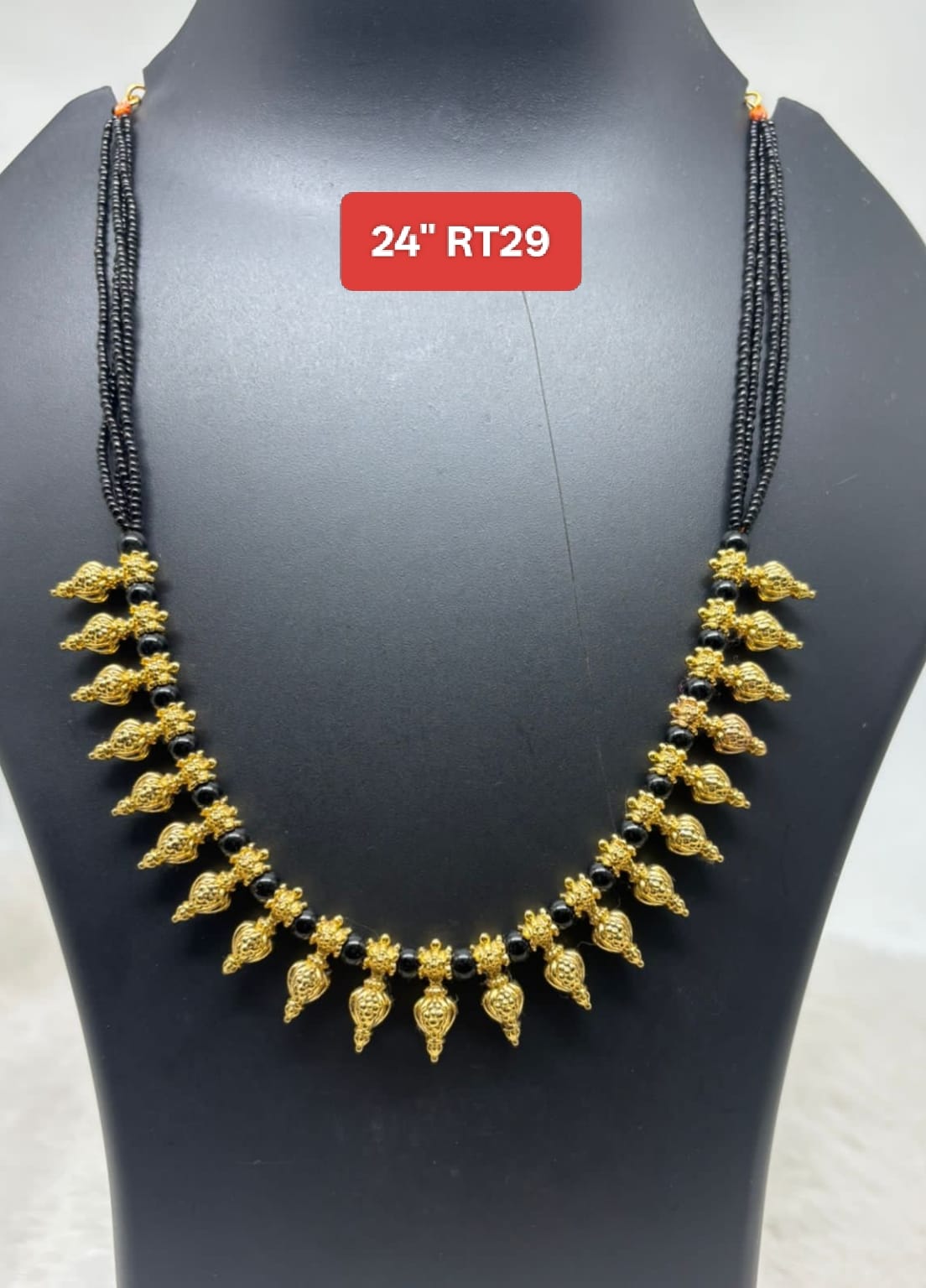 Premium quality one gram gold black beads necklace