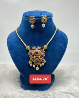 Premium quality one gram gold 22 inch Gandaberunda necklace with stud