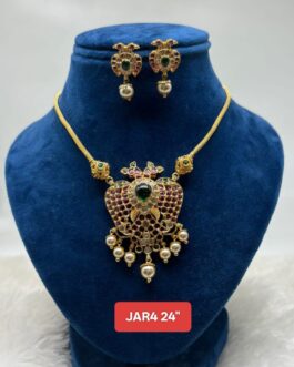 Premium quality one gram gold 24 inch Gandaberunda necklace with stud