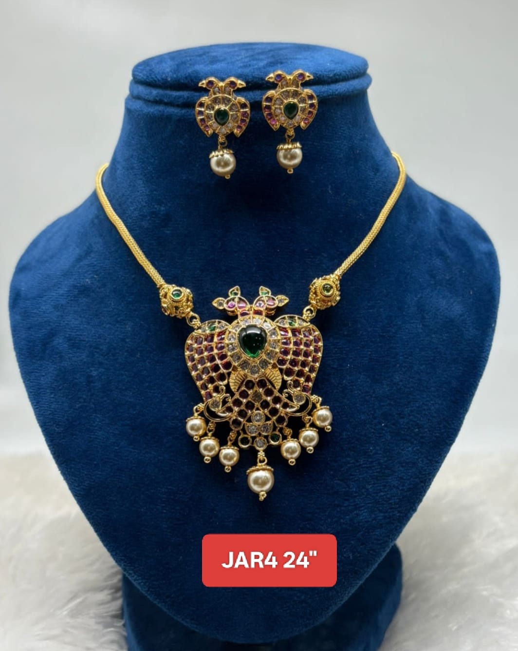 Premium quality one gram gold 24 inch Gandaberunda necklace with stud