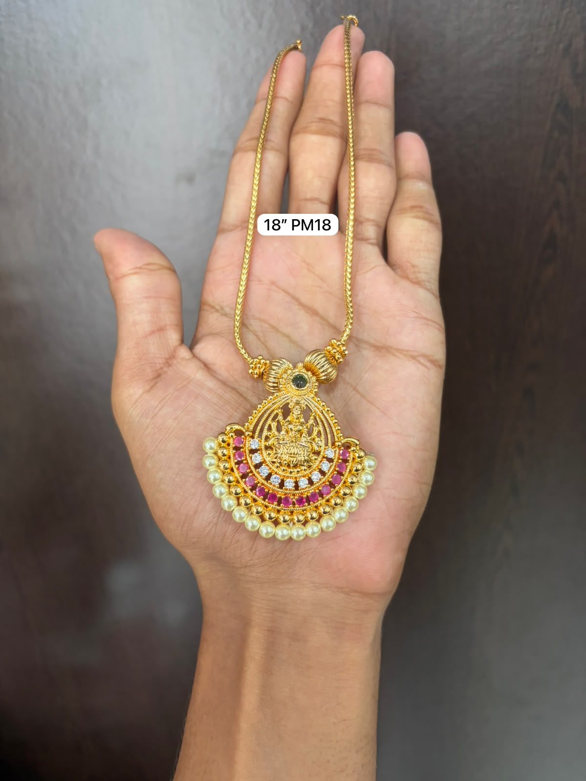 Premium quality One gram gold 18 inch pearl Laxmi necklace