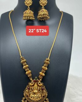Premium quality Antique Matt finish Laxmi necklace with matching ear rings