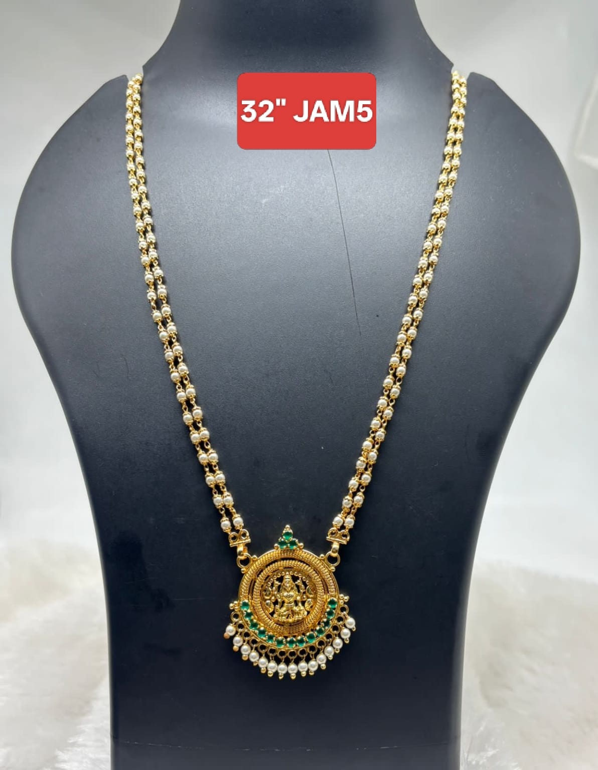 Premium quality One gram gold 32 inch pearl chain with laxmi pendent
