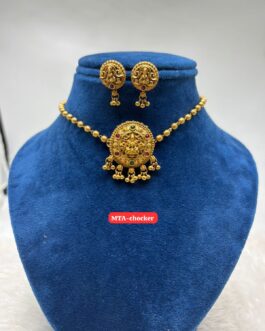 Premium quality one gram gold Matt finish antique chocker necklace with ear rings