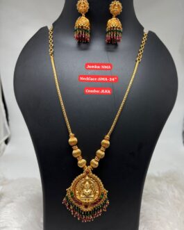 Premium quality Geru finish Laxmi necklace with matching Jumka