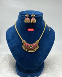 Premium quality One gram gold 18 inch AD Necklace with Jumka Ear rings