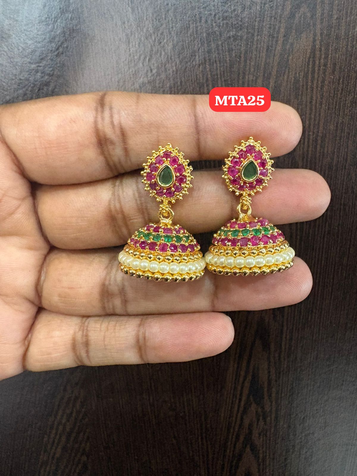 Premium quality One gram gold medium size stone pearl Jumka