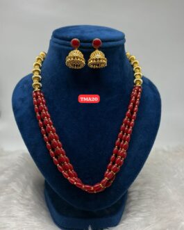 Premium quality One gram gold Coral necklace with Jumka ear rings