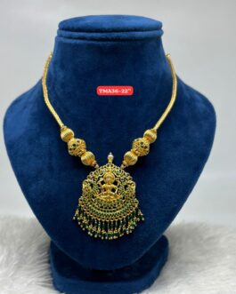 Premium quality one gram gold Green stone laxmi neckalce