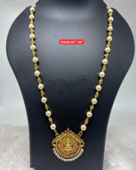 Premium quality One gram gold 32 inch pearl chain with laxmi pendent