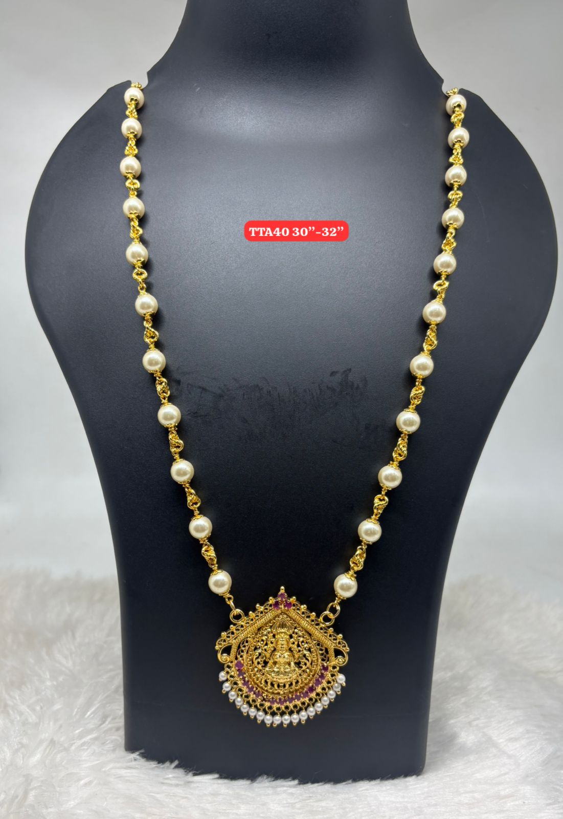 Premium quality One gram gold 32 inch pearl chain with laxmi pendent