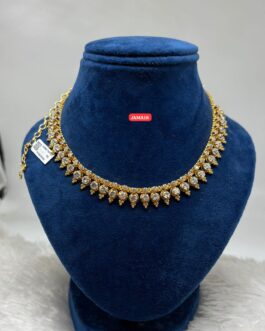Premium quality One gram gold diamond design white stone necklace