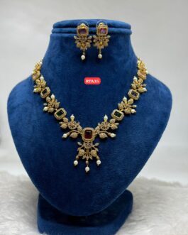 Premium quality One gram gold AD stone necklace with ear rings