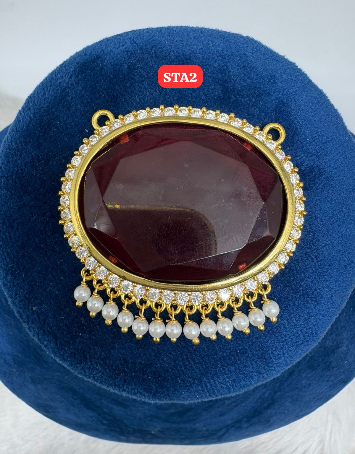 Premium quality One gram gold pearl chain with Big stone pendent - Image 3