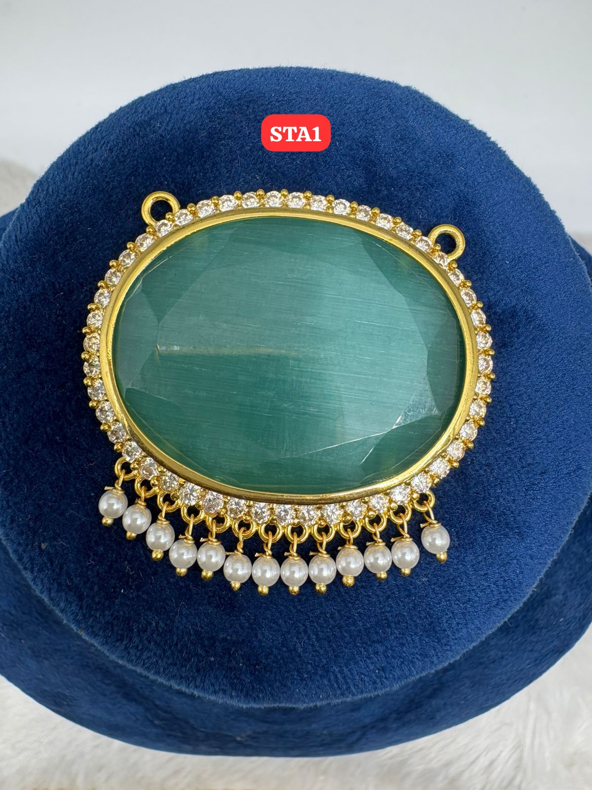 Premium quality One gram gold pearl chain with Big stone pendent - Image 2