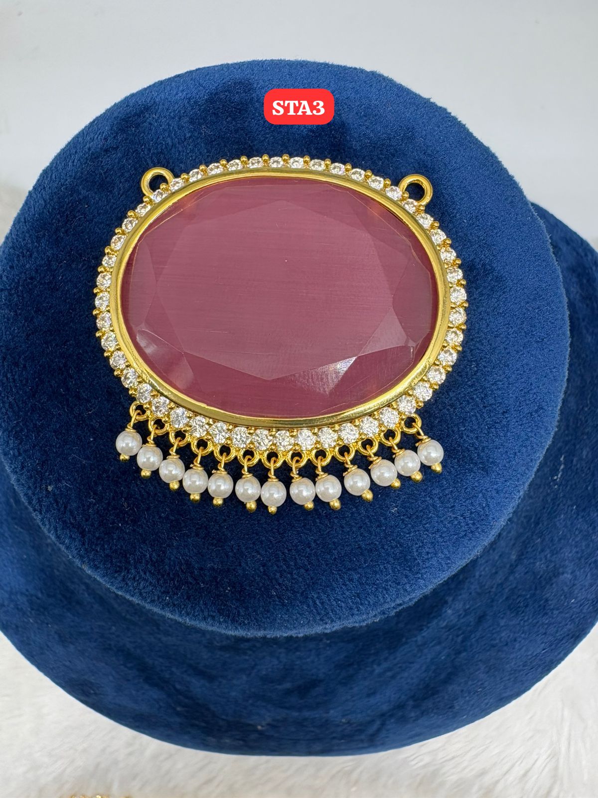 Premium quality One gram gold pearl chain with Big stone pendent - Image 5