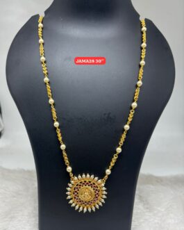 Premium quality One gram gold 32 inch Mudi pearl chain with laxmi pendent